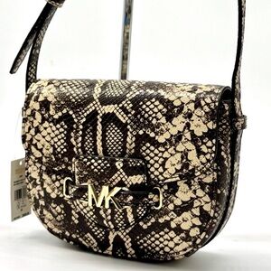 Michael Kors Small Reed Leather Saddle Crossbody Bag Nat/Light Cream